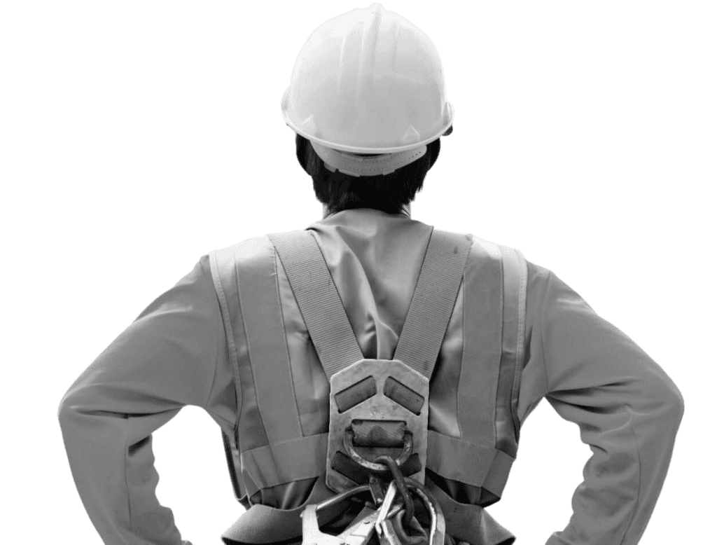 Worker wearing safety harness