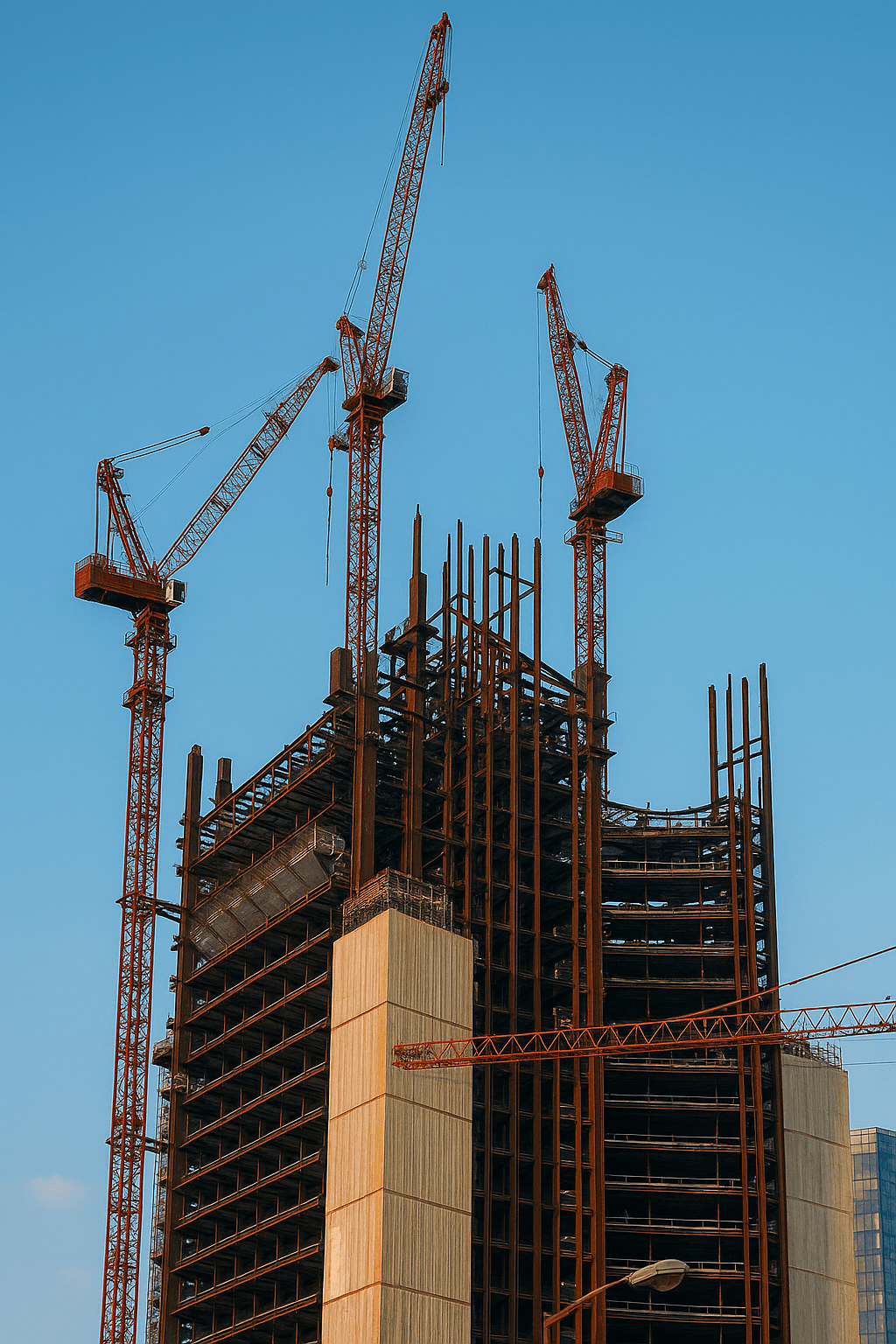 Structural steel erection crew on-site